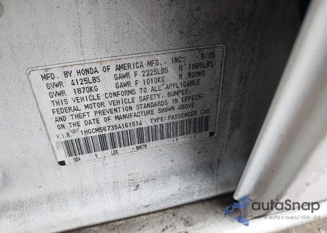 2005 Honda Accord 2.4 Ex из США, поврежденный, VIN 1HGCM56735A161514